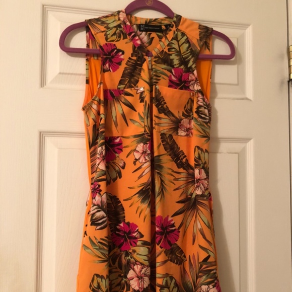 Sale! New New York & Company Orange Floral Dress w/ Front Zipper & Belt - Picture 1 of 4